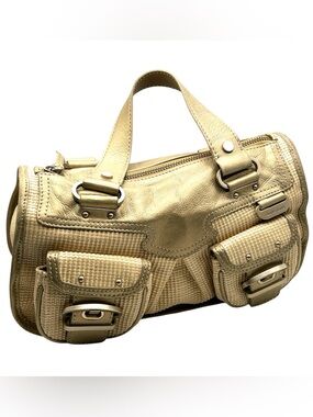 Charles David Gold Leather Shoulder Bag Multi Pocket Y2K Cargo Old Money Womens